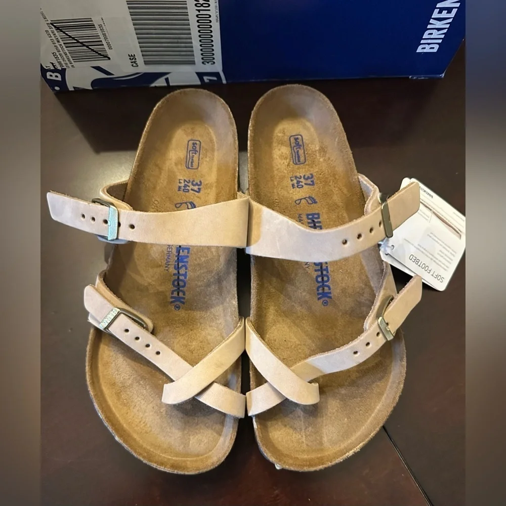 NIB Birkenstock Nubuck Mayari 37 US 6 Thong Sandals Sandcastle